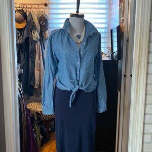 Tie front chambray button down top
